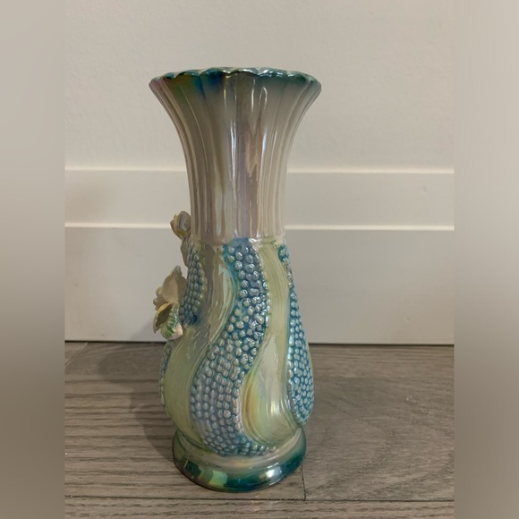 Vintage Rare Blue Opalescent iridescent pearescent Lusterware Floral Vase - Picture 4 of 10